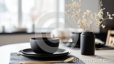 A minimalist and modern table setting with a focus on clean lines and simple forms Stock Photo