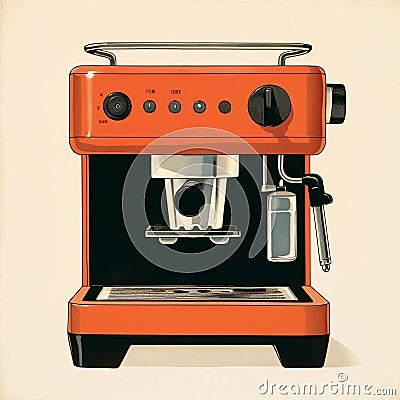 Minimalist Monotype Print Of Retro Style Home Coffee Machine Stock Photo