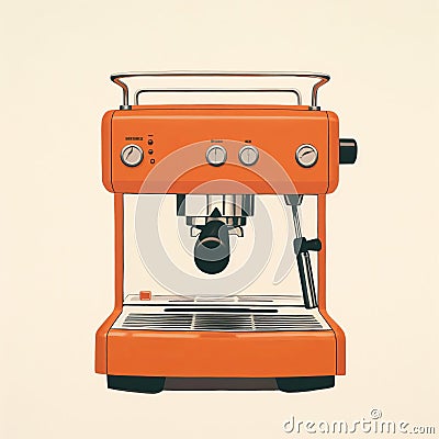 Minimalist Monotype Print Of Retro Style Home Coffee Machine Stock Photo