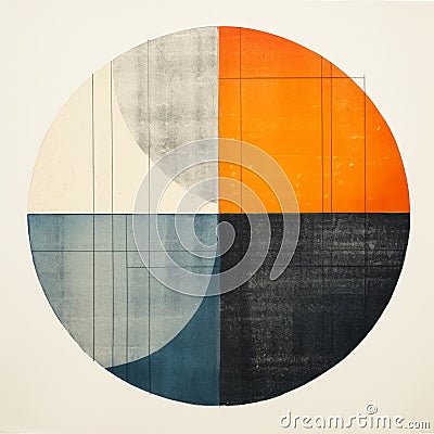 Minimalist Monotype Print: Retro Minimal Canvas With Architectural Grids Stock Photo