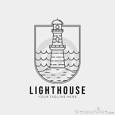 Minimalist ocean lighthouse line art logo template vector illustration design. simple outline tower lighthouse logo concept Vector Illustration
