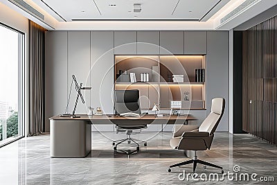 Minimalist office decor with neutral color tones. Stock Photo