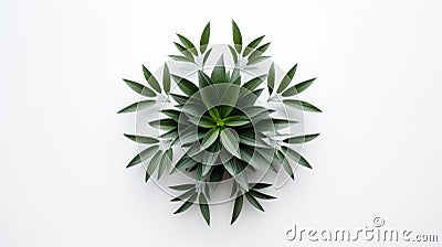 Minimalist Optical Illusion: Striking Symmetrical Patterns With Green Plant On White Background Stock Photo
