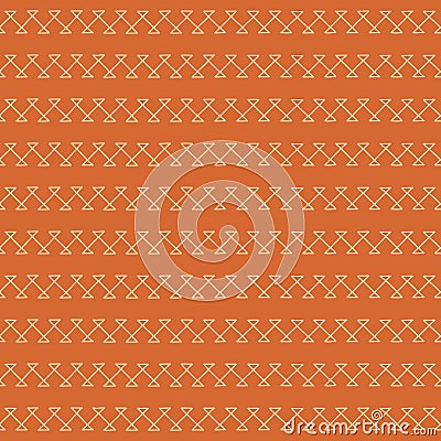 Minimalist orange pattern, simple lines form repetitive hourglass-like shapes arranged in horizontal rows. Vector Illustration