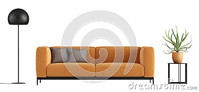 Minimalist orange sofa isolated on white Stock Photo