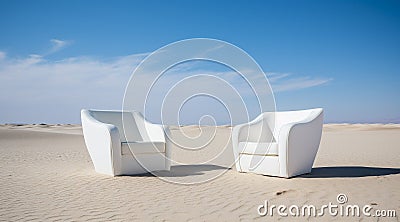 Minimalist Outdoor Furniture in Desert Landscape Stock Photo