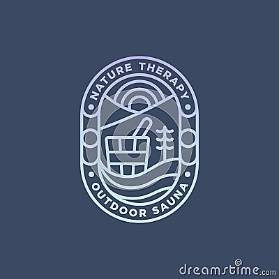 minimalist outdoor sauna badge line art logo template vector illustration design. simple modern spa, wellness, nature therapy Vector Illustration