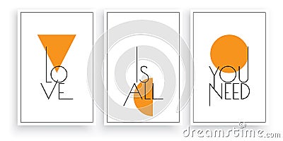 Love is all we need, vector. Scandinavian minimalist art design. Two pieces poster design. Wall art, art design, artwork Vector Illustration