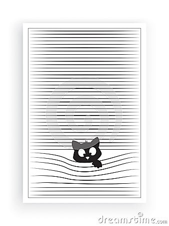 Cat silhouette behind blinds, vector. Cartoon cute cat illustration behind window Vector Illustration
