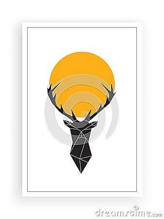 Deer on full moon, minimalist poster design vector, wall artwork, wall decals, home wall decor, deer silhouette illustration Cartoon Illustration