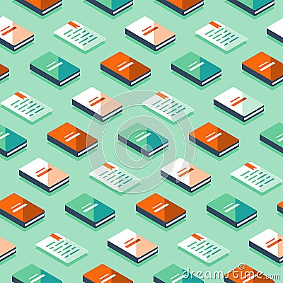 Minimalist pattern, creative background with isometric books, literature and poetry Vector Illustration