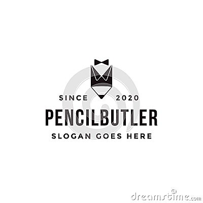 Minimalist pencil and butler logo vector icon template Vector Illustration