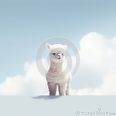 Minimalist Photography Of A Cute Alpaca In The Sky Stock Photo