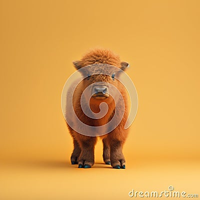 Minimalist Photography Of A Cute Bison On Yellow Background Stock Photo