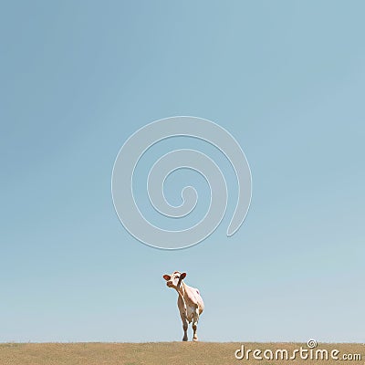 Minimalist Photography: A Cute Cow In Color Field Minimalism Stock Photo