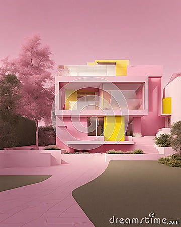 Minimalist Pink and Yellow House Stock Photo