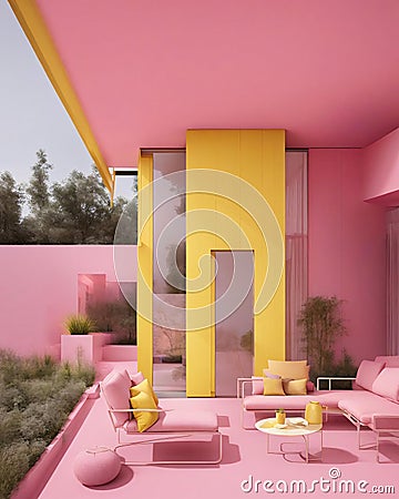 Minimalist Pink and Yellow House Stock Photo