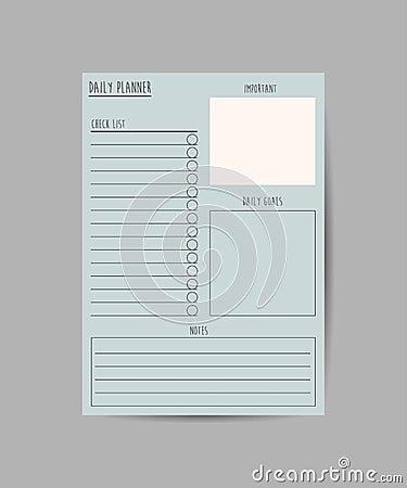 Minimalist planner sheet. A cute and simple sheet for the daily planner to print. Vector illustration Vector Illustration