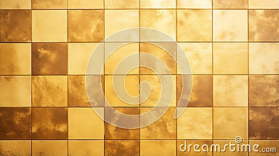 Minimalist Quadratura: Playful Textures Of A Golden Tiled Wall Stock Photo