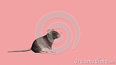 Minimalist Rat Illustration On Pink Background Cartoon Illustration