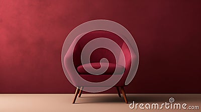 Minimalist Red Arm Chair In Serene Dark Magenta Room Stock Photo