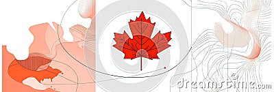 Minimalist Representation of Canadas Map Featuring a Central Red Maple Leaf Symbolizing Unity Stock Photo