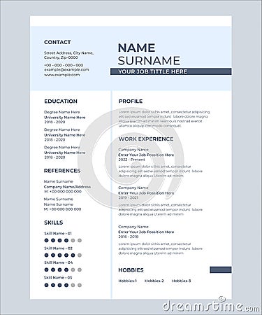 minimalist resume cv template design for business Vector Illustration