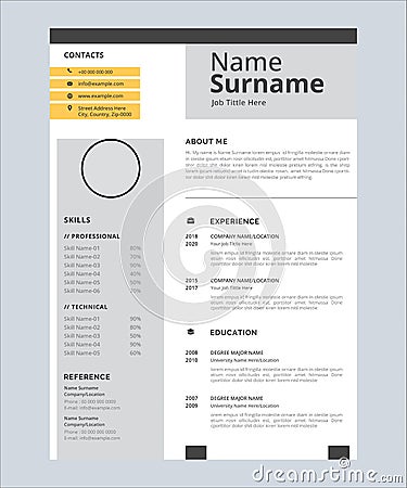 minimalist resume cv template design,vector illustration. Vector Illustration