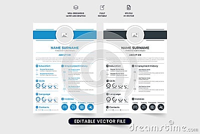Minimalist resume and CV template vector with photo placeholders. Creative resume layout design for professional job applications Vector Illustration
