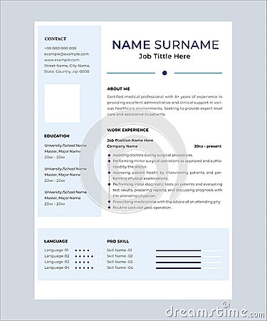 minimalist resume template design for your business with blue and white color. Vector Illustration