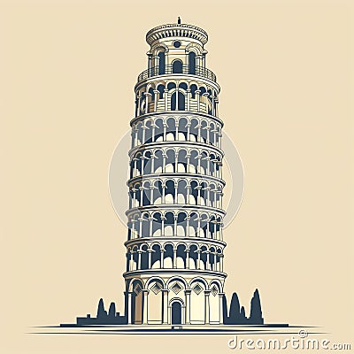 Minimalist Retro Illustration Of Leaning Tower Of Pisa Cartoon Illustration