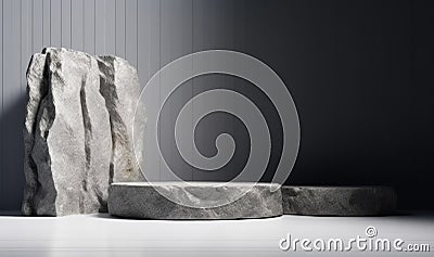 Minimalist rock platform podium for product presentation background. Empty space for advertising, template. Stock Photo