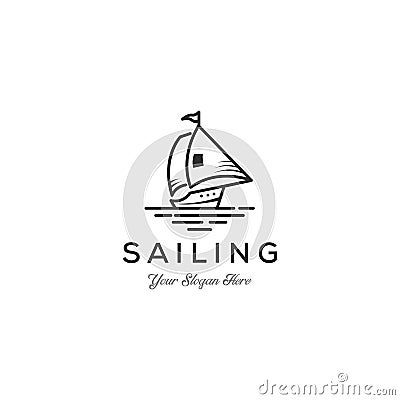 Minimalist Sail boat - vector logo template concept illustration. Ship sign. Design element Vector Illustration