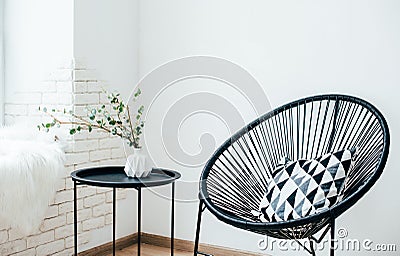 Minimalist Scandinavian home interior, coffee table arrangement in white room Stock Photo