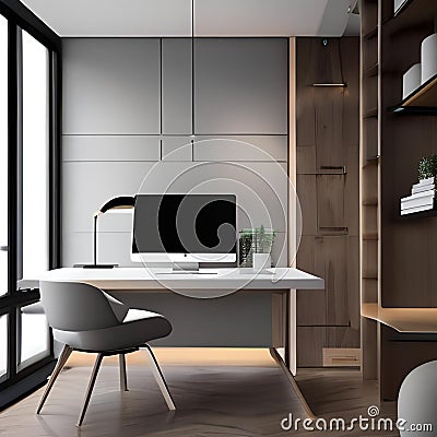 A minimalist, Scandinavian-inspired home office with a clean desk, ergonomic chair, and natural wood accents5 Stock Photo