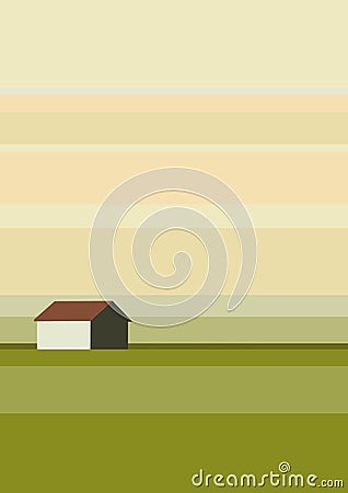 Minimalist Scandinavian landscape vector illustration. Summer village landscape colorful poster. Vector Illustration