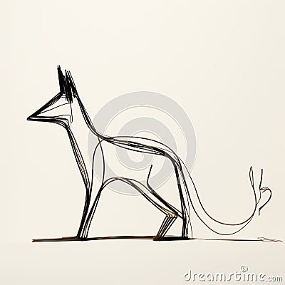 Minimalistic Wire Sculpture Of A Fox On Beige Background Stock Photo