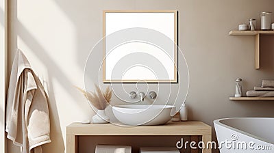Minimalist Seashell Framed Bathroom Picture With Olive Shell And Neutral Colors Stock Photo