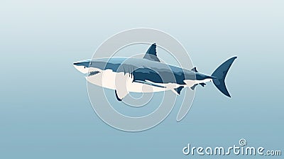 Minimalist Shark Floating In Blue: Distinctive Character Design Cartoon Illustration