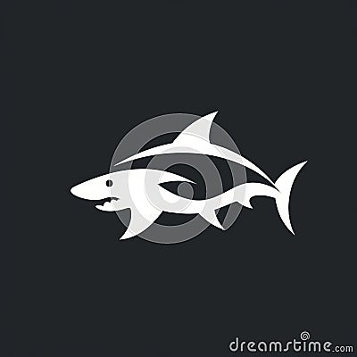 Minimalist Shark Symbol On Black Background - Vector Illustration Cartoon Illustration