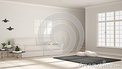 Minimalist simple clear living, white and gray, scandinavian classic interior design Stock Photo