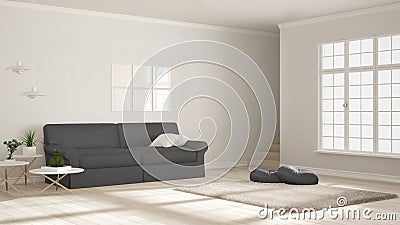 Minimalist simple clear living, white and gray, scandinavian classic interior design Stock Photo