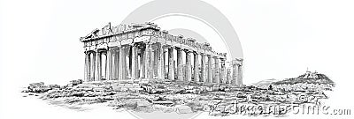 A minimalist singleline pencil drawing depicting the iconic Acropolis in Athens Greece The simple lines capture the grandeur Stock Photo