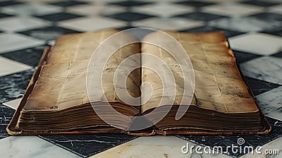 Minimalist Single Notebook on Empty Desk with Canvas Background Stock Photo