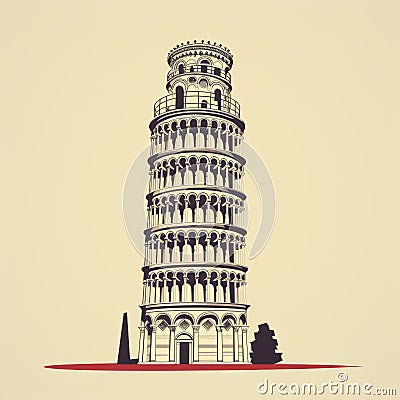 Minimalist Sketch Illustration Of Leaning Tower Of Pisa Cartoon Illustration