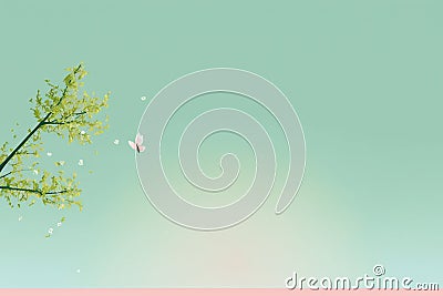 Minimalist spring background with pastel colors and springtime elements such as branches and flowers, suitable for brochures, Stock Photo