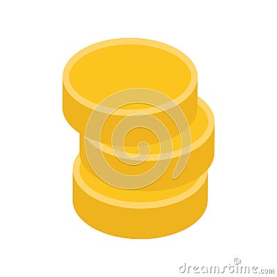 Minimalist stack of circled golden coins isometric 3d icon vector cash money for paying goods Vector Illustration