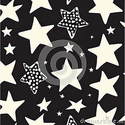 A minimalist star pattern design on a black background, creating a sparse yet charming visual. Perfect for various uses Stock Photo