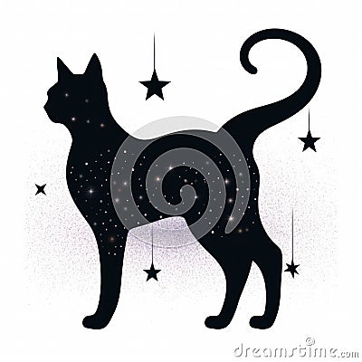 Minimalist Stencil Cat Star Sign (AI Generated Stock Photo