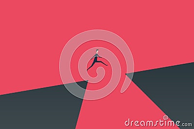 Minimalist stile. business finance. businessman jumping over chasm concept. Symbol of business success, challenge, r Stock Photo